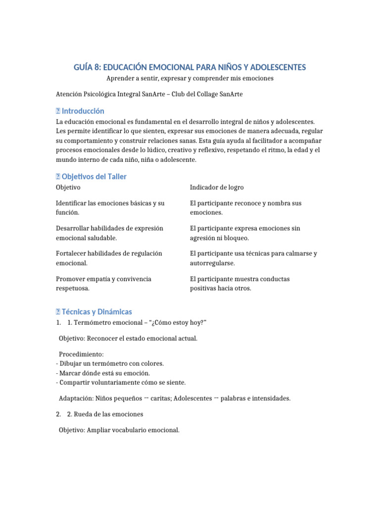 Educación Emocional para Niños y Adolescentes | PDF | Las emociones ...