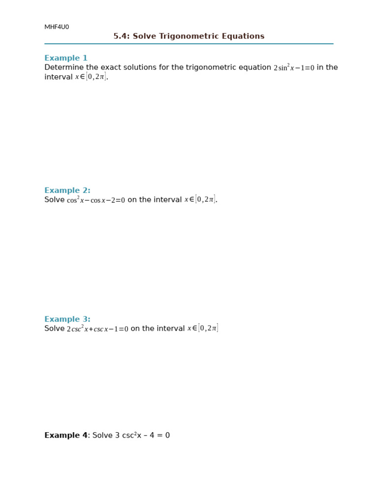 5.4 - Solve Trig Equations | PDF