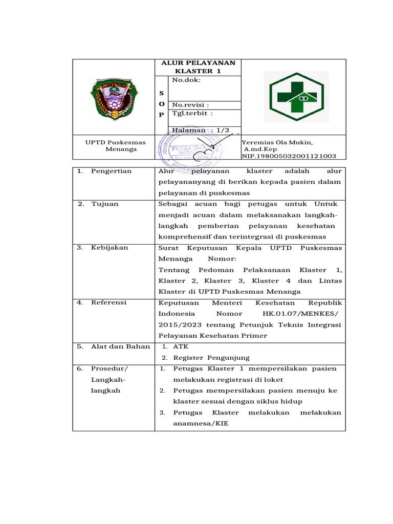Alur Pelayanan Klaster 1 Puskesmas | PDF