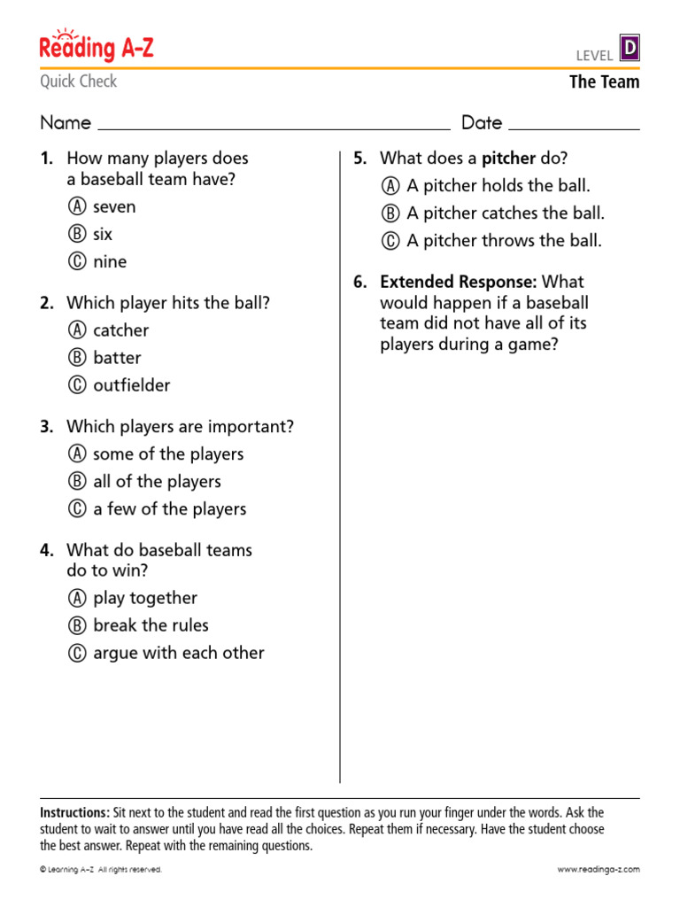 Raz Cqld07 Theteam | PDF | Pitcher | Reading Comprehension
