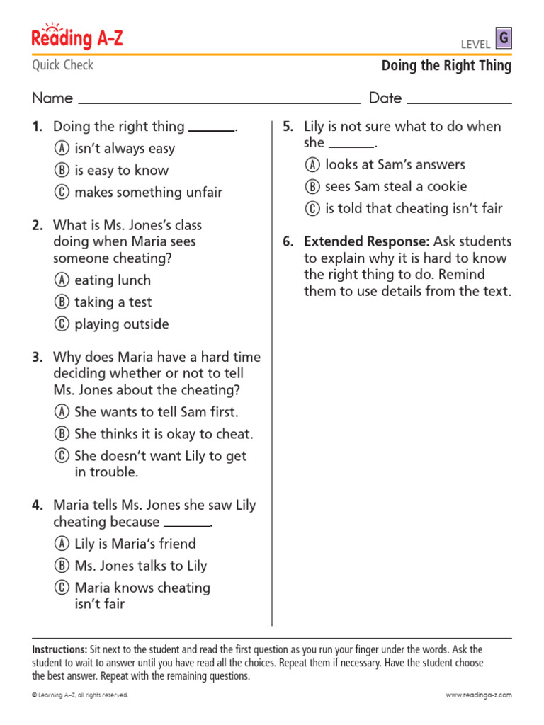 Raz cqlg55 Doingrightthing | PDF | Reading Comprehension