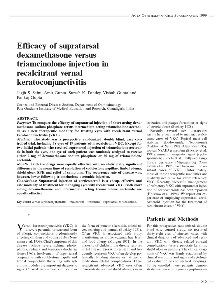 Efficacy of Supratarsal Dexamethasone Versus Triamcinolone Injection in ...