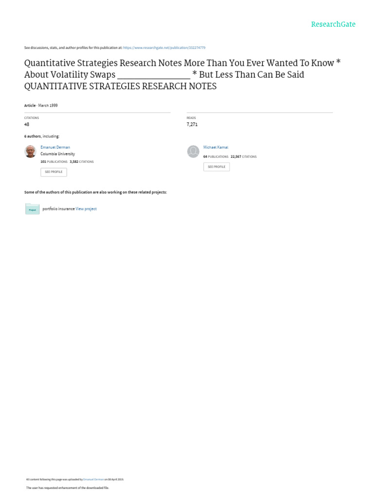 More Than You Ever Wanted to Know About Volatility Swaps PDF