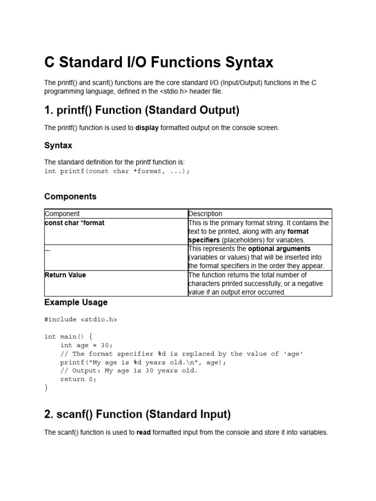 C Standard I/O Functions Explained | PDF | Software Development ...