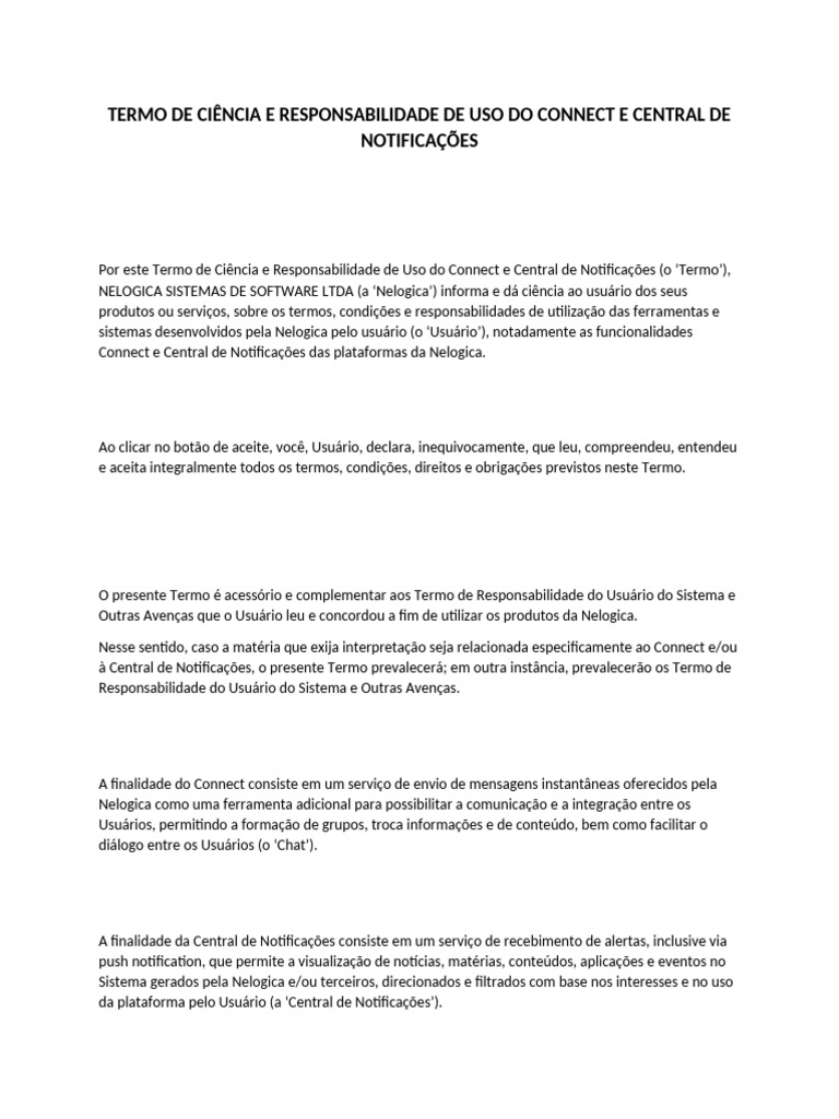 Termo de Uso do Connect e Notificações | PDF | Comunicação | Informação