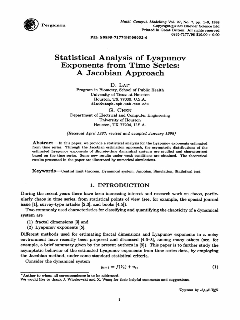 Statistical Analysis of Lyapunov Exponents From A Time Series: A ...