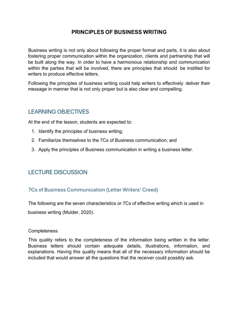 Principles of Effective Business Writing | PDF | Madam | Written ...