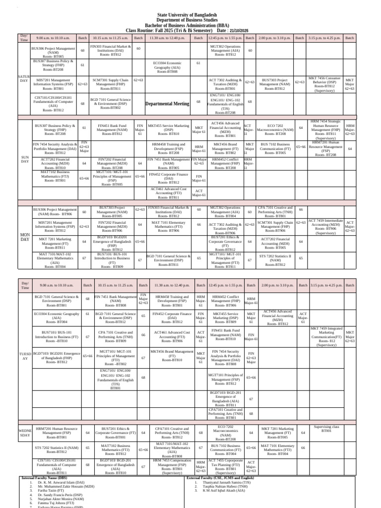 08-November-25 Class Routine Updated | PDF | Business | Business Economics