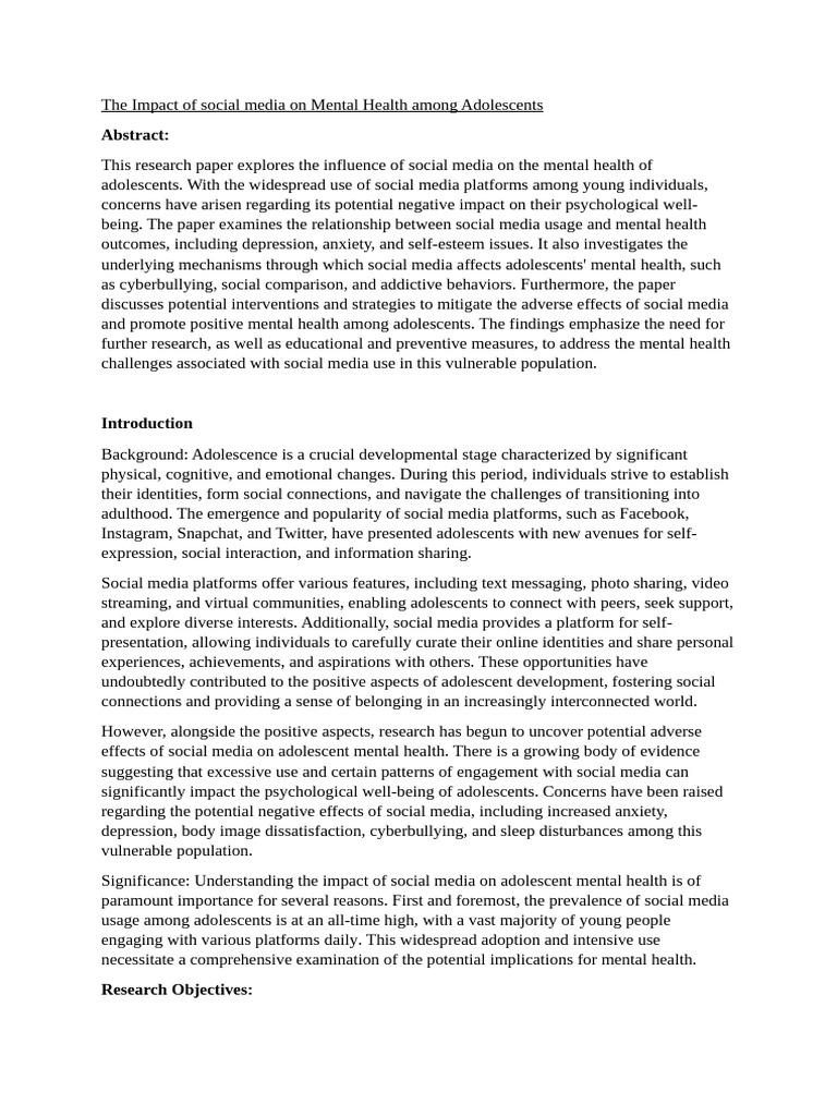 The Impact of Social Media On Mental Health Among Adolescents | PDF ...