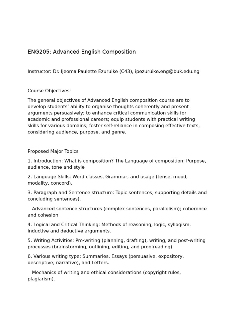 Advanced English Composition Course Guide | PDF
