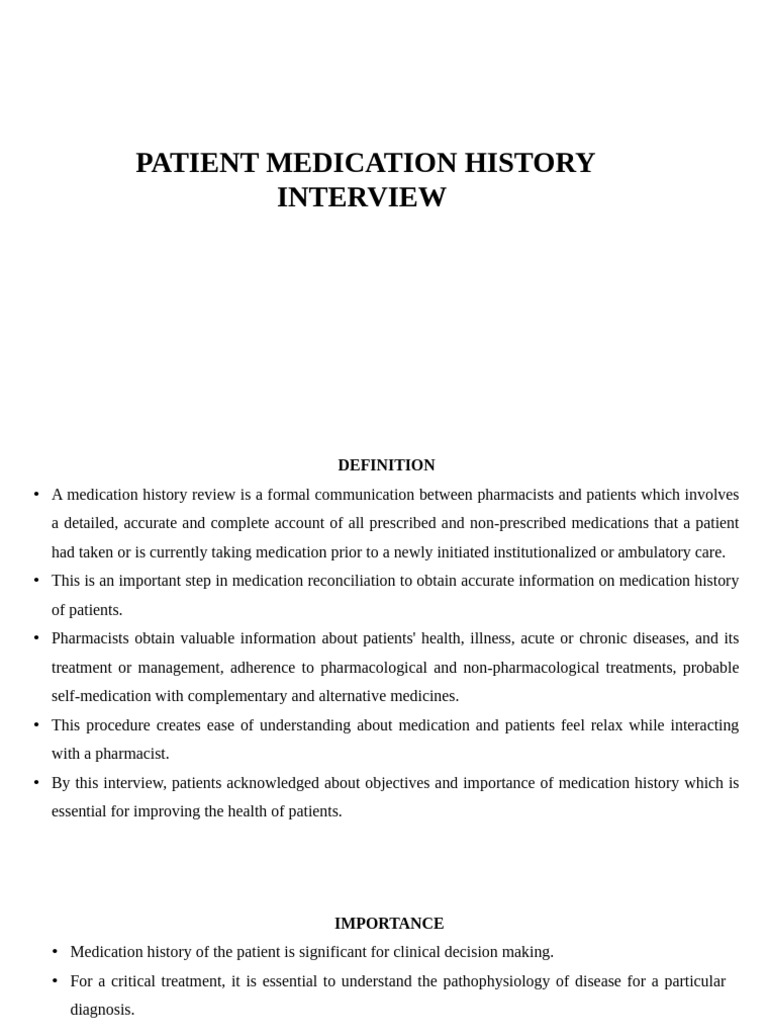 Patient Medication History Interview Guide | PDF | Pharmacy | Patient