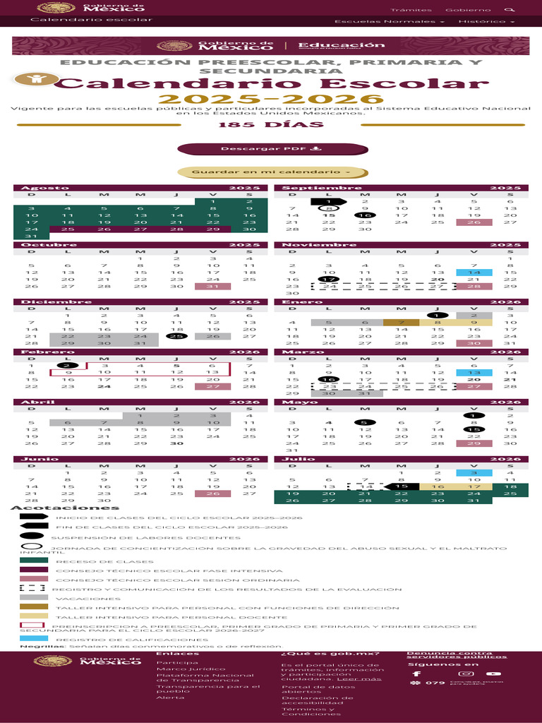 Calendario Escolar 2025-2026 México | PDF