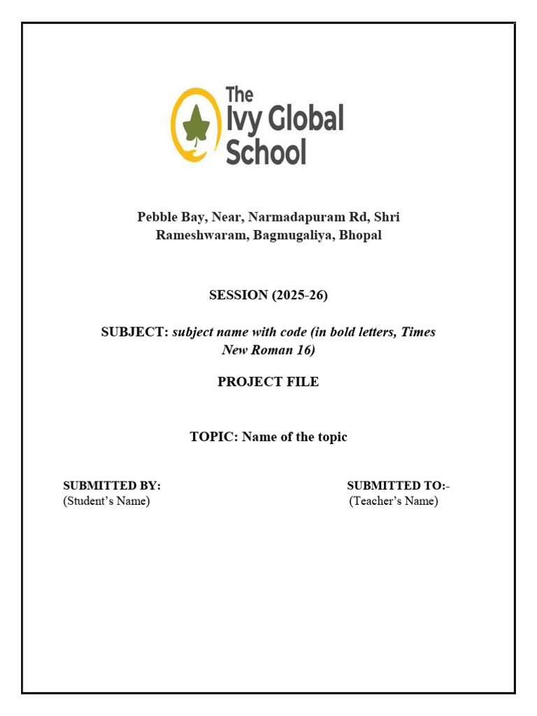 Project Certificate for Class XII Bhopal | PDF