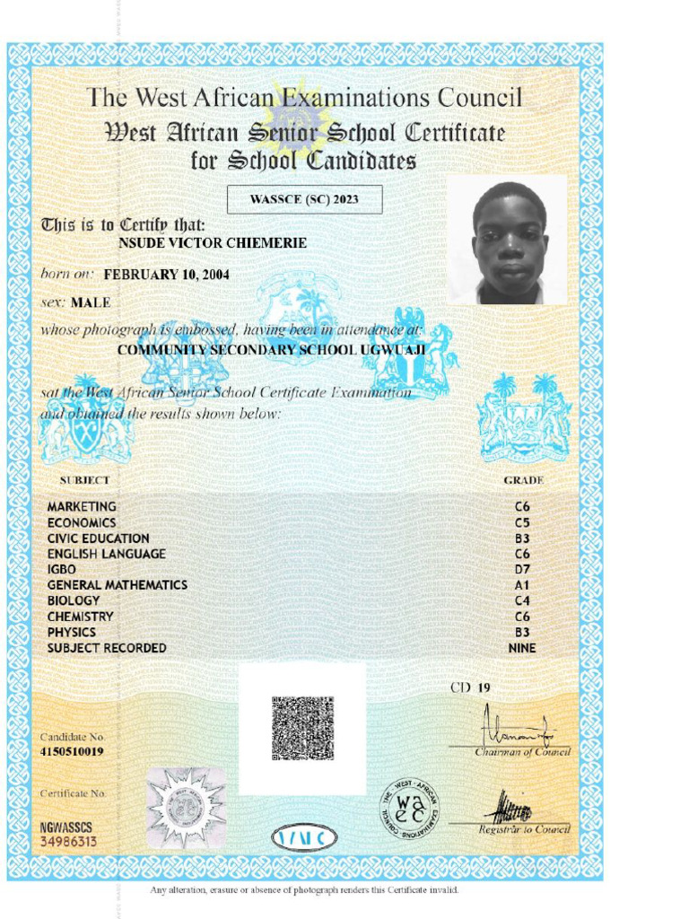 WAEC Certificate | PDF
