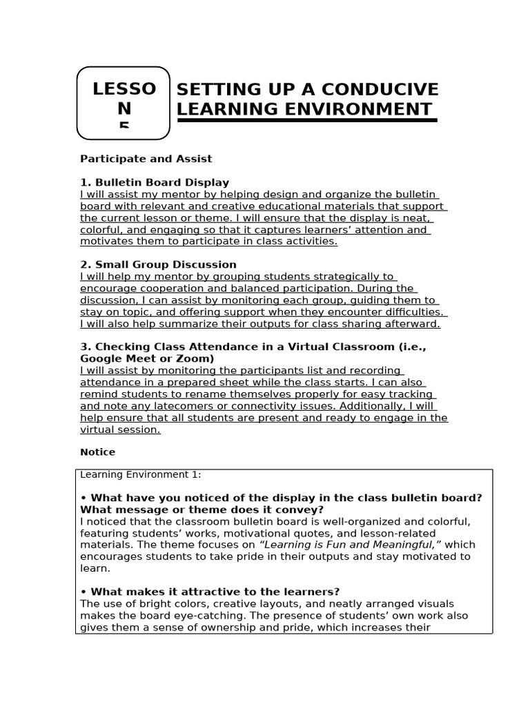 Creating a Conducive Learning Environment | PDF