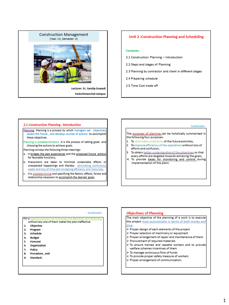 Unit 2 Construction Planning and Scheduling | PDF
