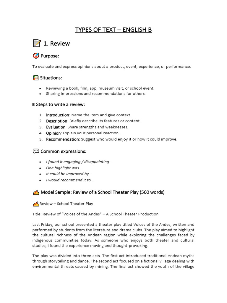 Types of Texts: Reviews, Emails, Blogs, Diaries | PDF | Thought ...