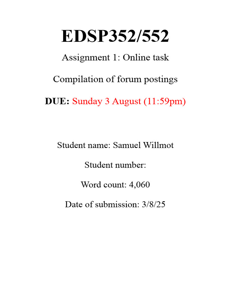EDSP552 Assignment 1 Willmot | PDF | Autism | Teachers