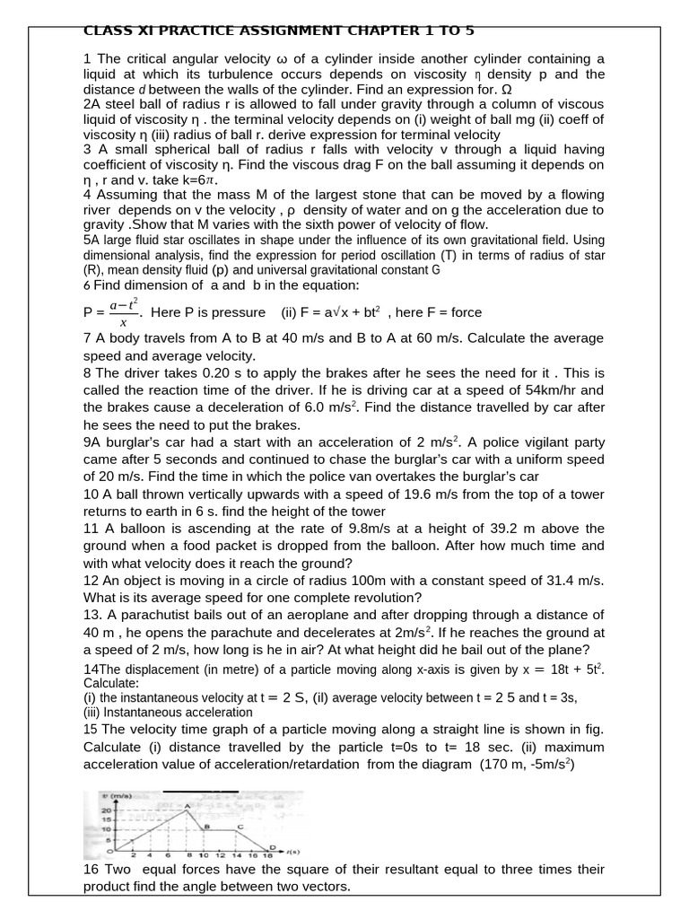 Class XI Physics Practice Assignments | PDF | Force | Acceleration