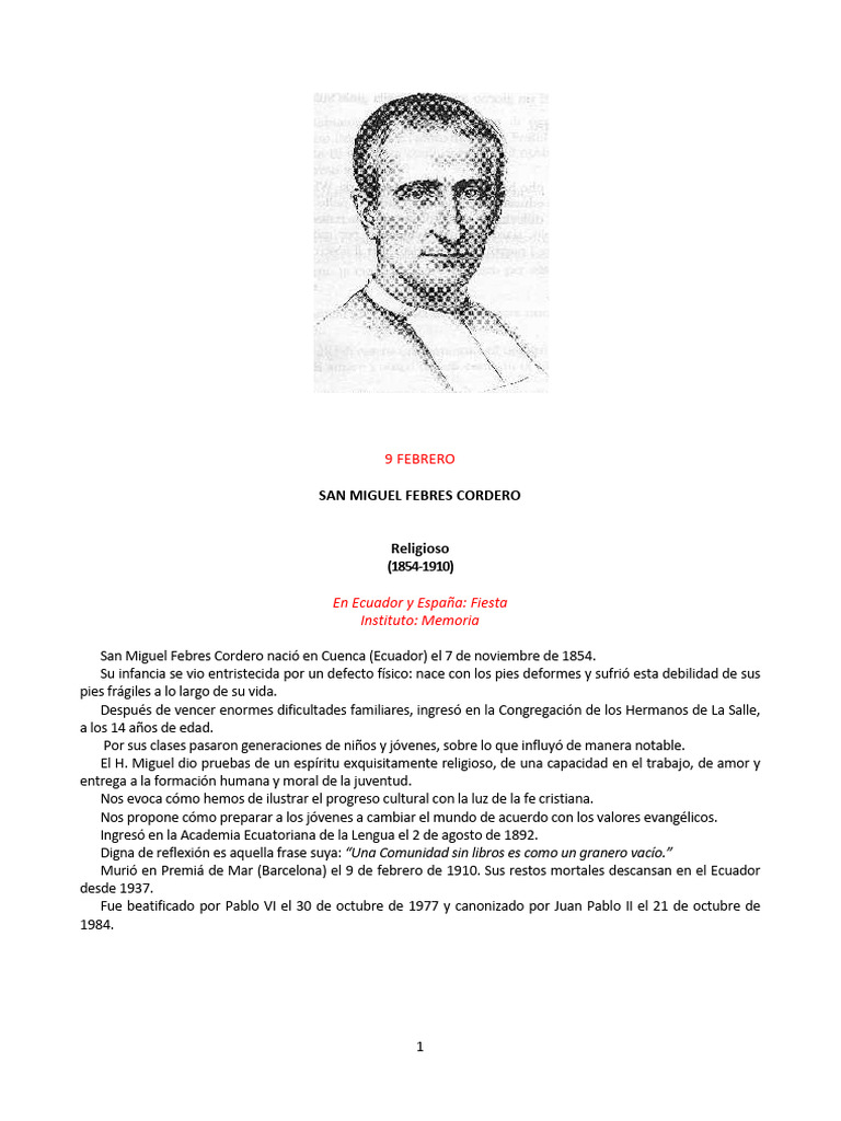 9 de Febrero S. Miguel Febres Cordero | PDF | Jesús | Cristo (título)
