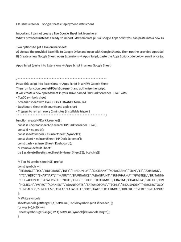 HP Dark Screener Google Sheet Template With Script | PDF | Software