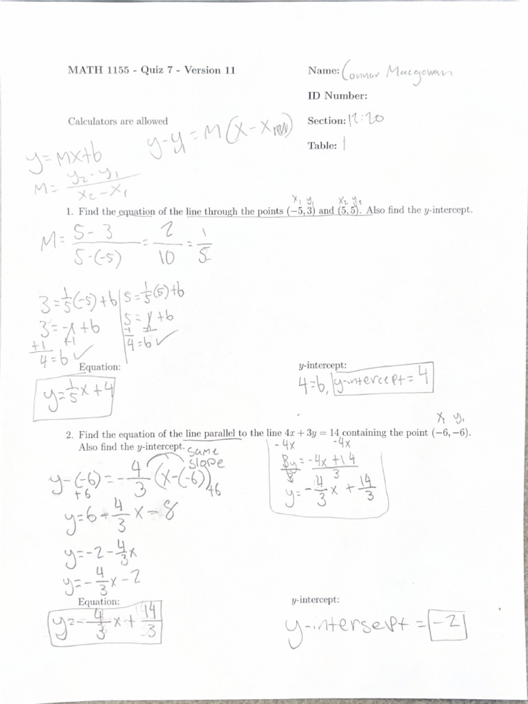 MATH 1155 - Quiz 7 - Version 11 | PDF