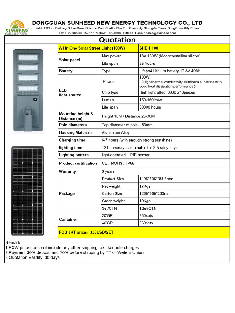 100w Solar Lights Quotation - SHD220401JKT | PDF | Physical Sciences ...