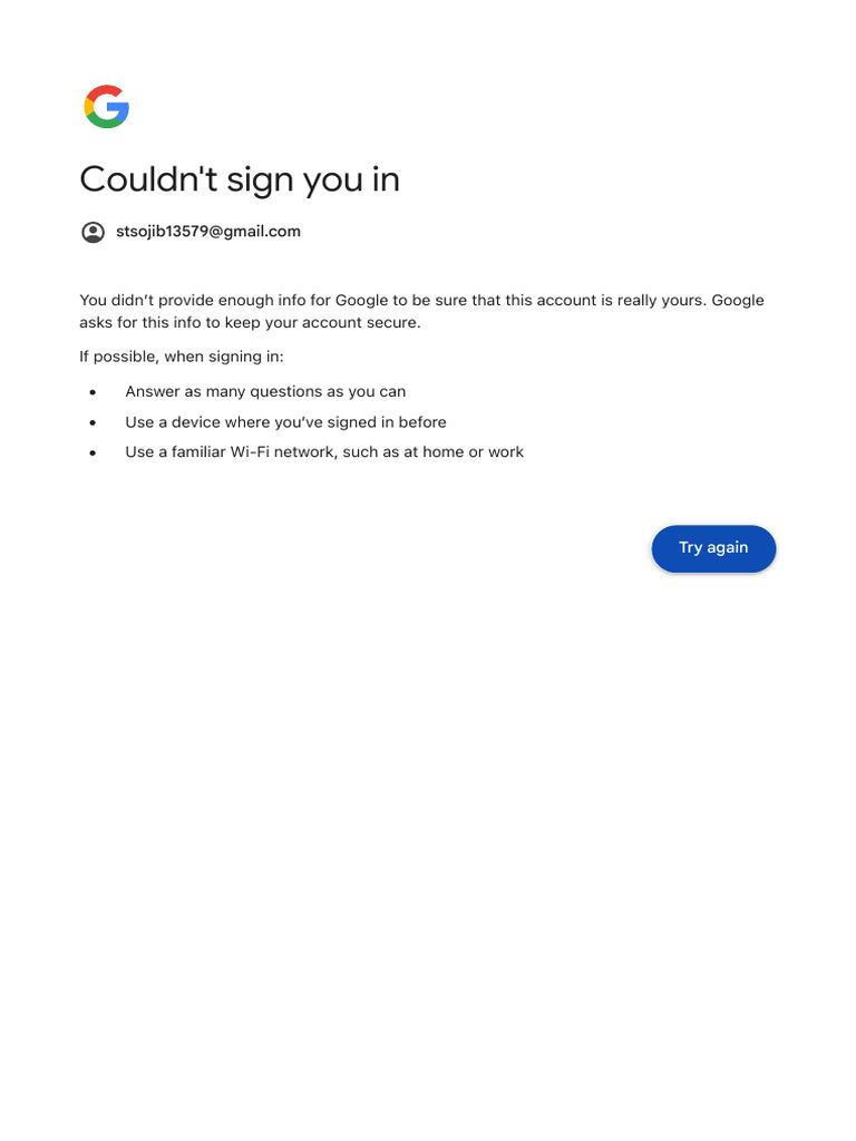 Google Account Sign-In Issues | PDF