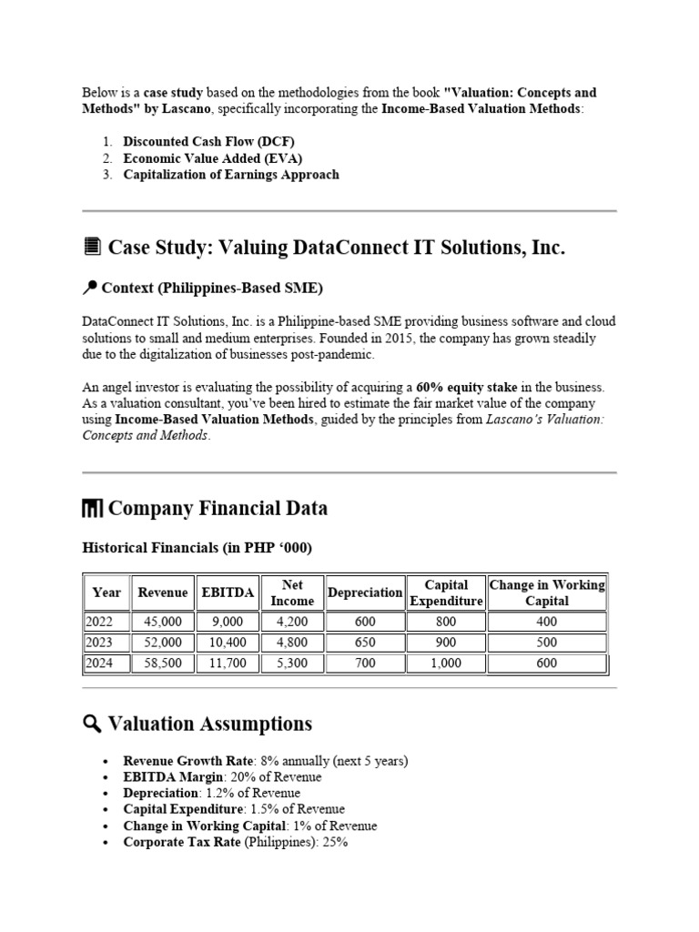 Valuation Case Study: DataConnect IT Solutions | PDF | Valuation ...