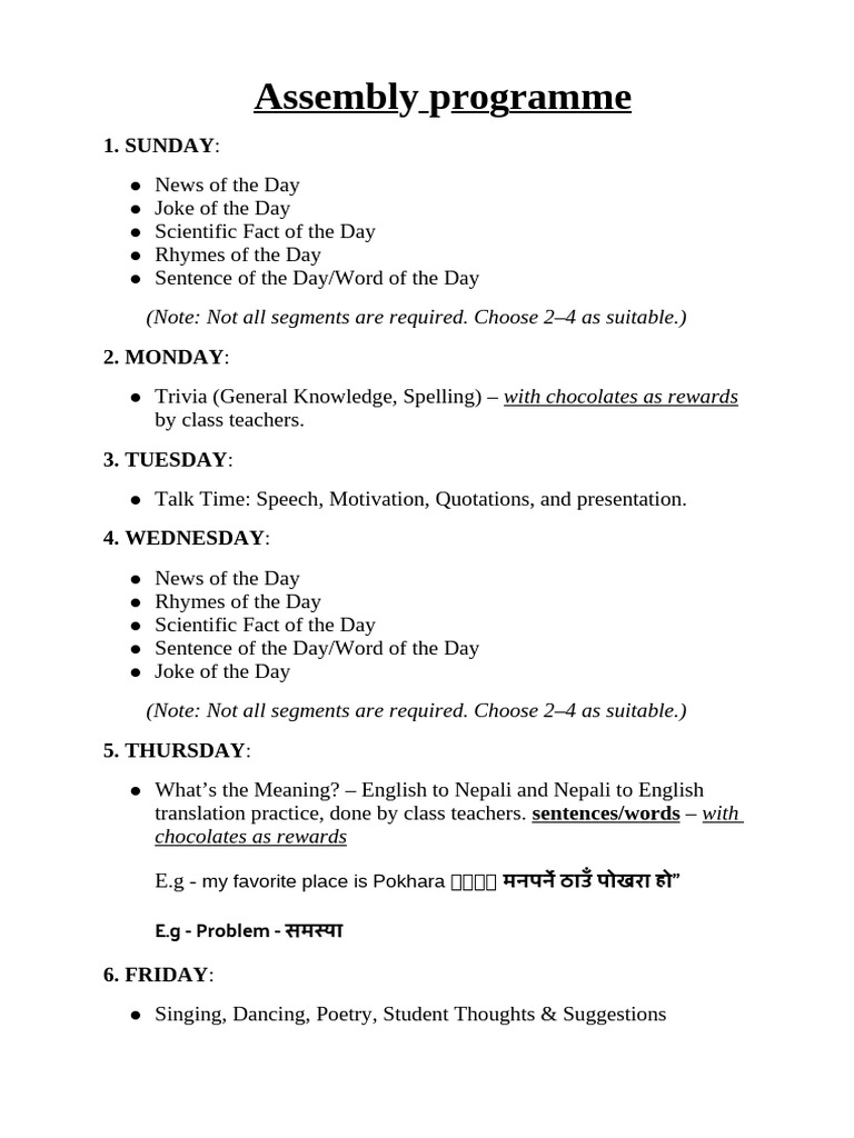 Assembly Programme | PDF