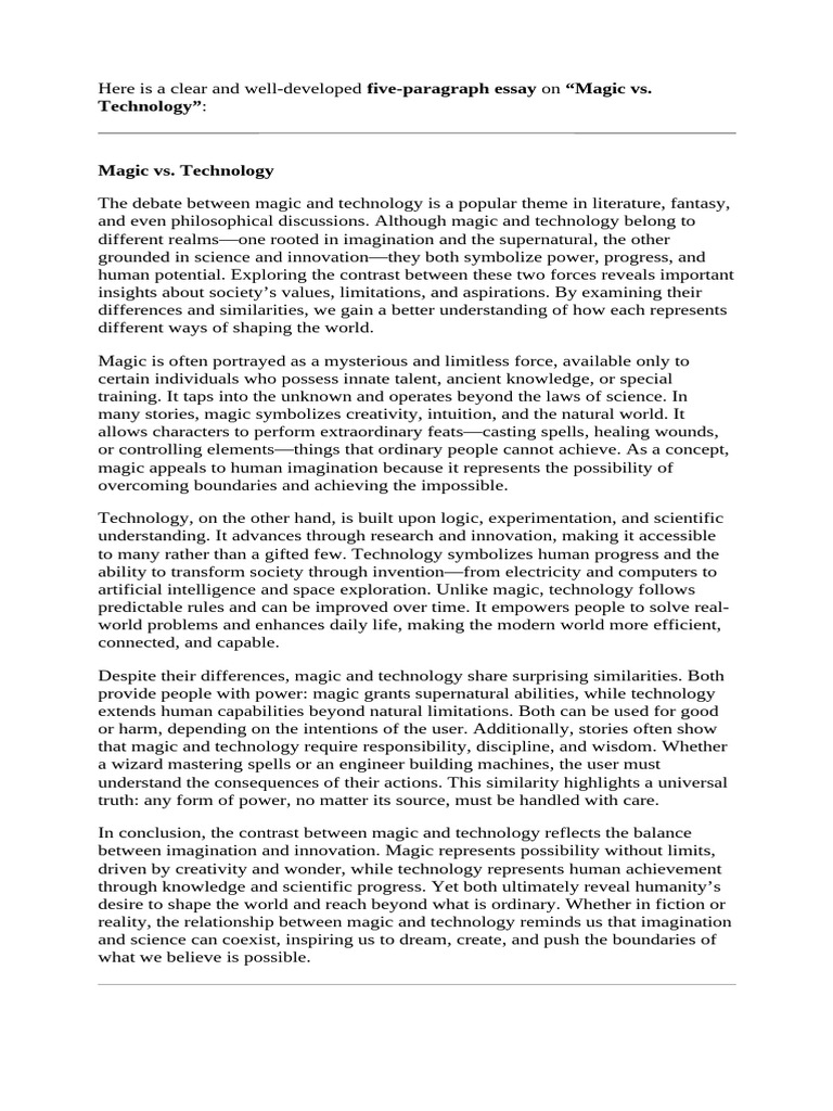 Magic vs Technology | PDF | Science | Imagination