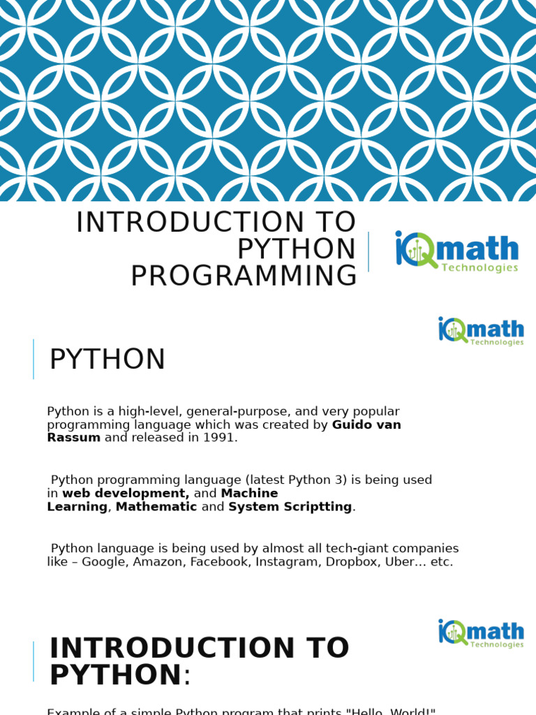 Introduction to Python Programming | PDF | Data Type | Python ...