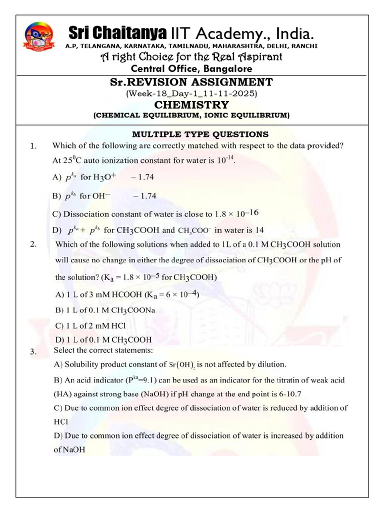 Chemistry Revision Assignment Week 18 | PDF | Chess Theory | Chess