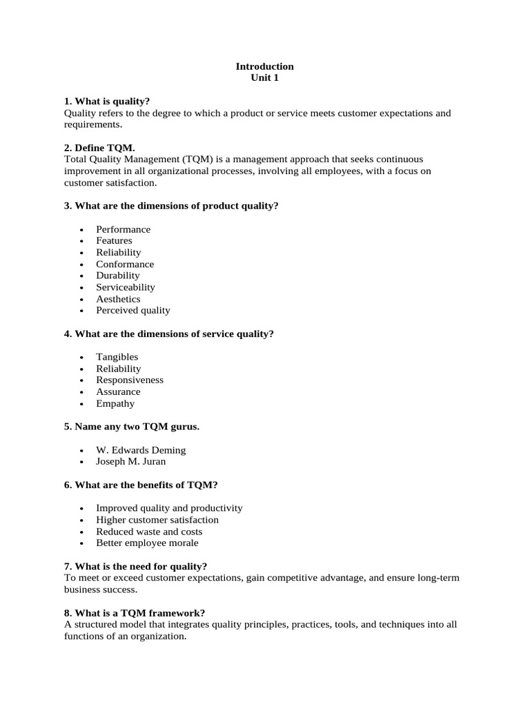 question Answer Bank _ TQM | PDF | Quality (Business) | Six Sigma