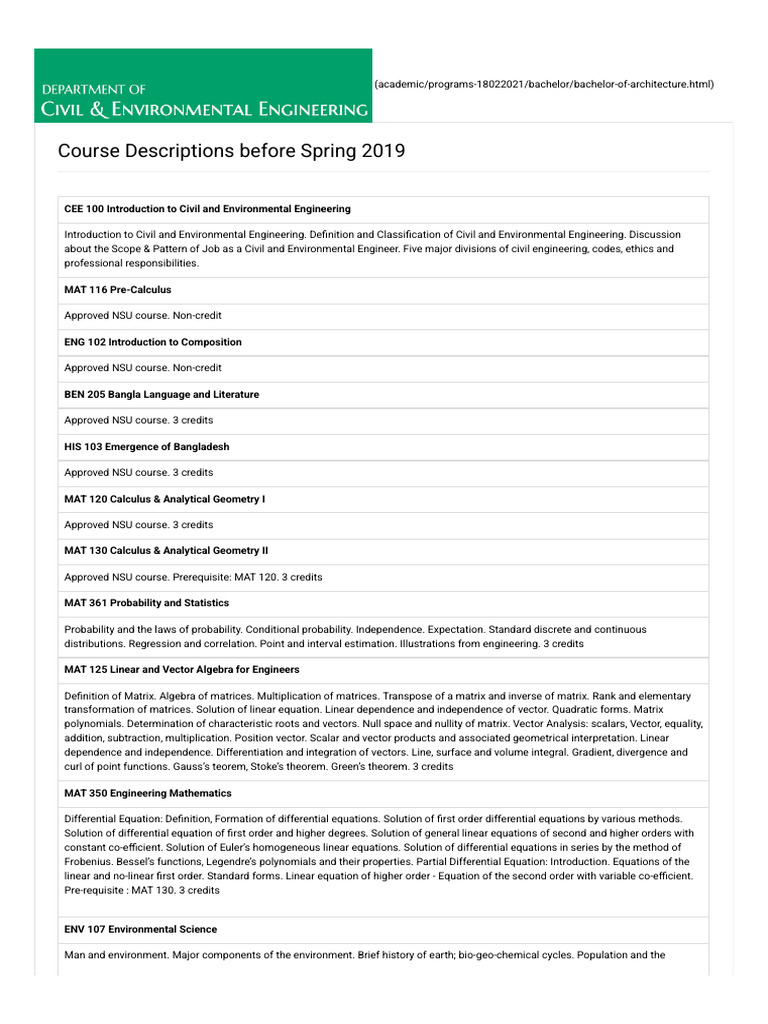Course Descriptions Before Spring 2019 | PDF | Soil Mechanics | Vector ...