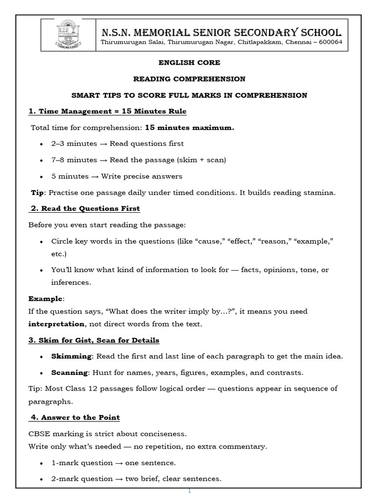 Tips for Scoring in English Comprehension | PDF | Reading Comprehension ...