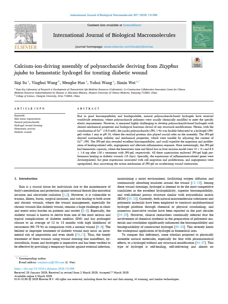 Calcium-Ion Hydrogel for Diabetic Wounds | PDF | Wound | Wound Healing