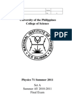 University of The Philippines College of Science: Name Section Student Number Set A