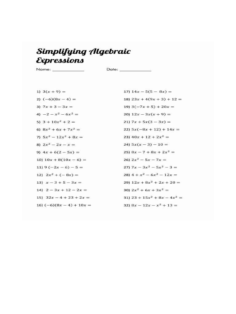 Simplifying Algebraic Expressions Worksheet 688391.Jpg | PDF