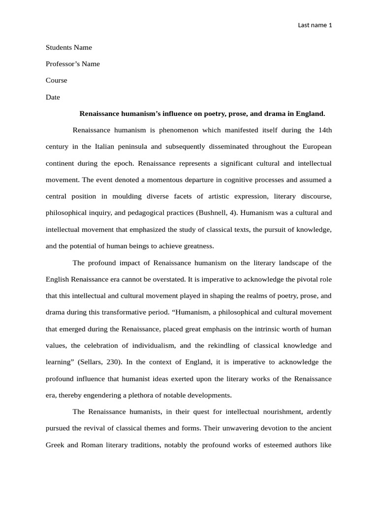 Impact of Renaissance Humanism on English Literature | PDF | Humanism ...