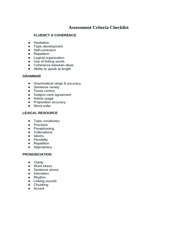 Assessment Criteria Checklist | PDF