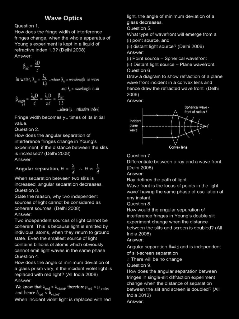 Very Short Answer Questions - Emw, Emi, Ac, Wave Optics | PDF