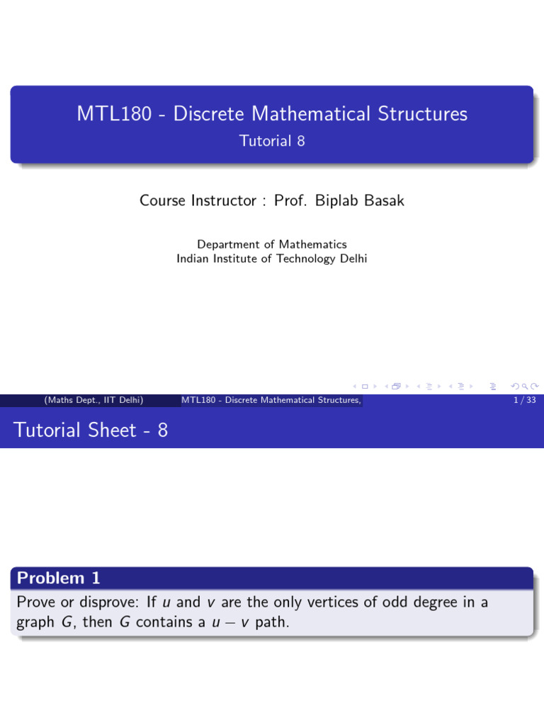 Graph Tut 8 Sol | PDF | Vertex (Graph Theory) | Discrete Mathematics