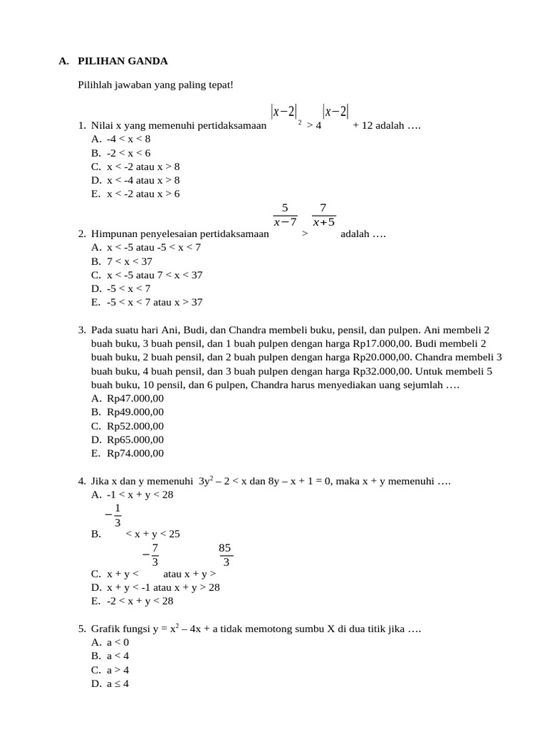 Soal Matematika Pilihan Ganda dan Uraian | PDF