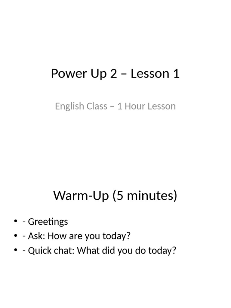 Power Up 2 Lesson 1 Slides | PDF