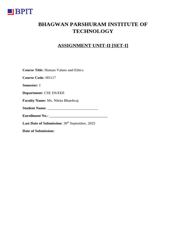 Human Values and Ethics Assignment Guide | PDF | Evaluation | Liberal ...