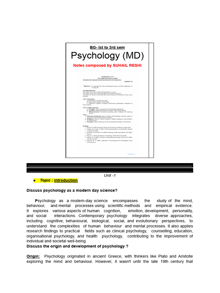 BG - Ist To 3rd Sem Psychology MD | PDF | Emotions | Perception
