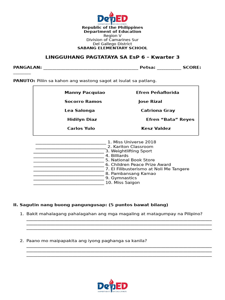 Weekly Assessment for Grade 6 Students | PDF | Shape | Physics