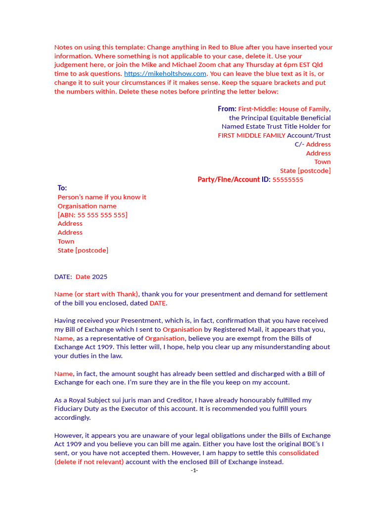 1st Letter Presentment Template | PDF | Negotiable Instrument | Justice