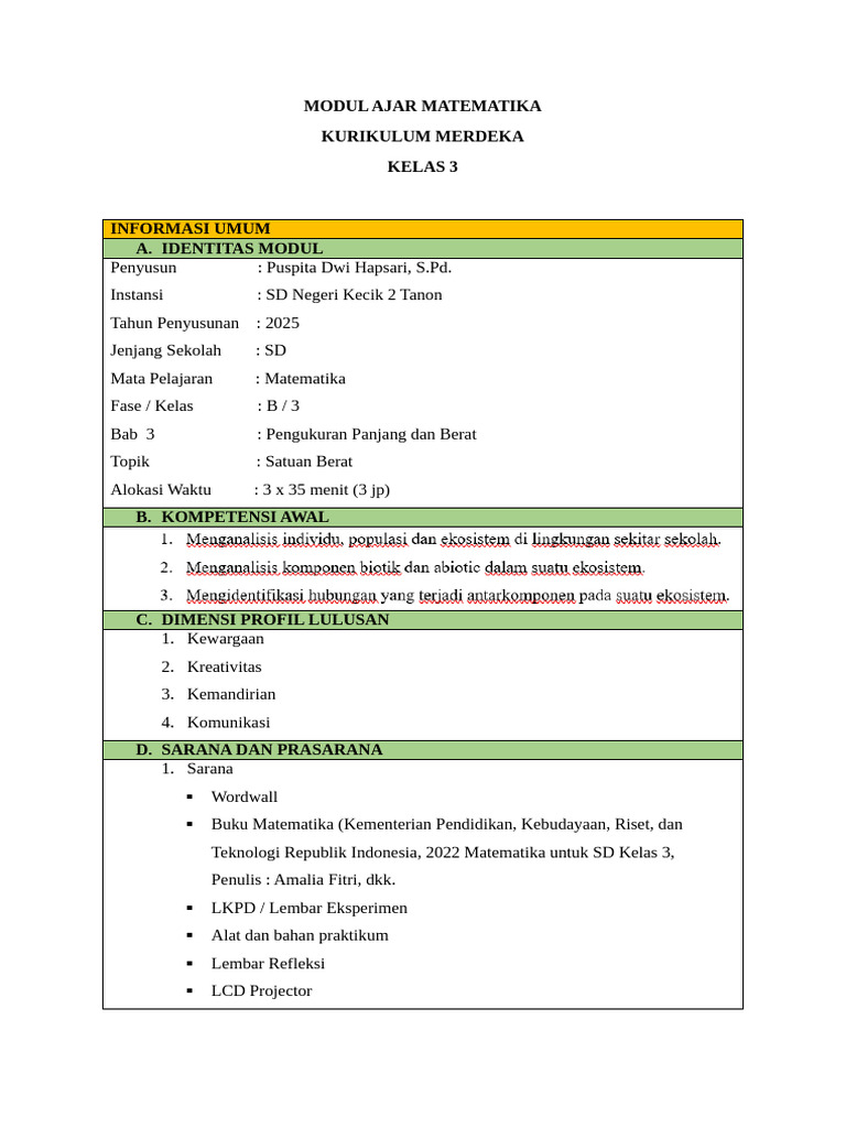 Modul Ajar Matematika Kelas 3 SD | PDF